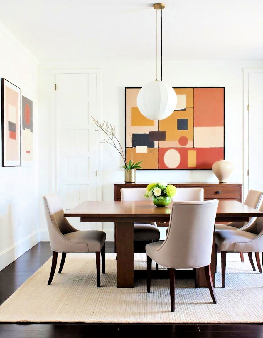 dark wood floor dining room with modern art - 15 Dark Wood Floor Dining Room Ideas