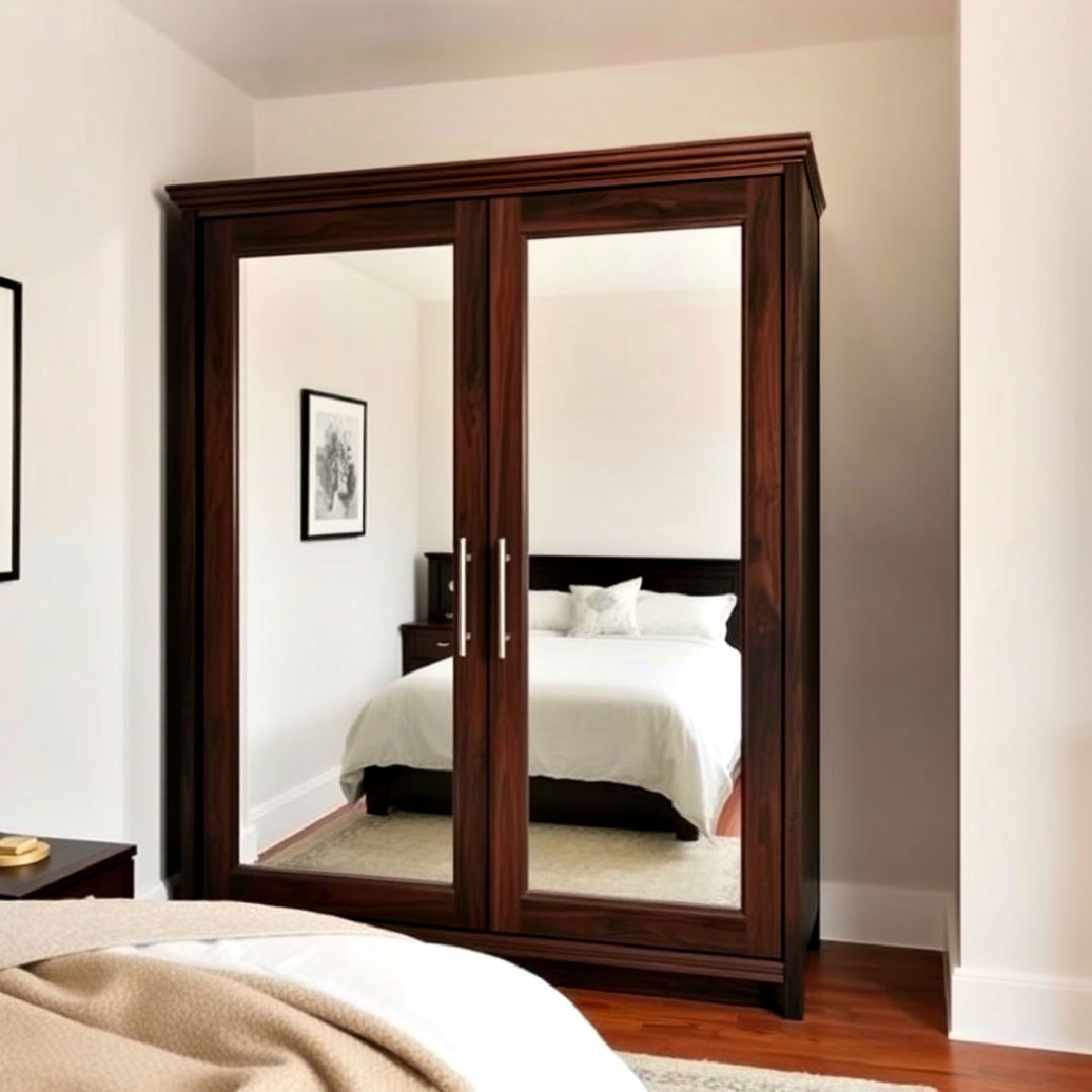dark wood wardrobe with mirrored doors - 20 Dark Wood Bedroom Ideas