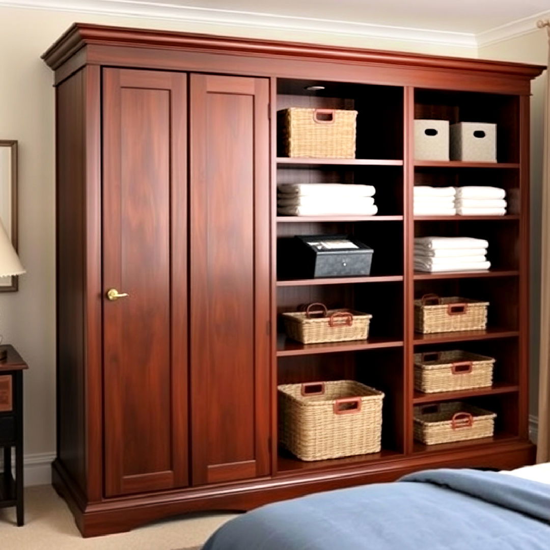 dark wood wardrobe with open shelving ideas - 20 Dark Wood Bedroom Ideas