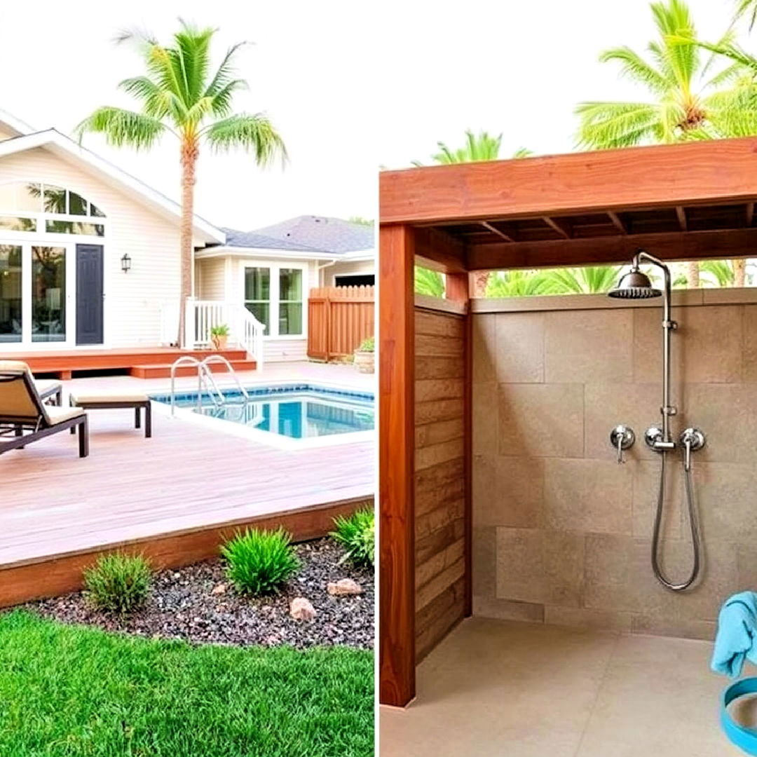 deck and patio combination with outdoor shower - 30 Deck and Patio Combination Ideas