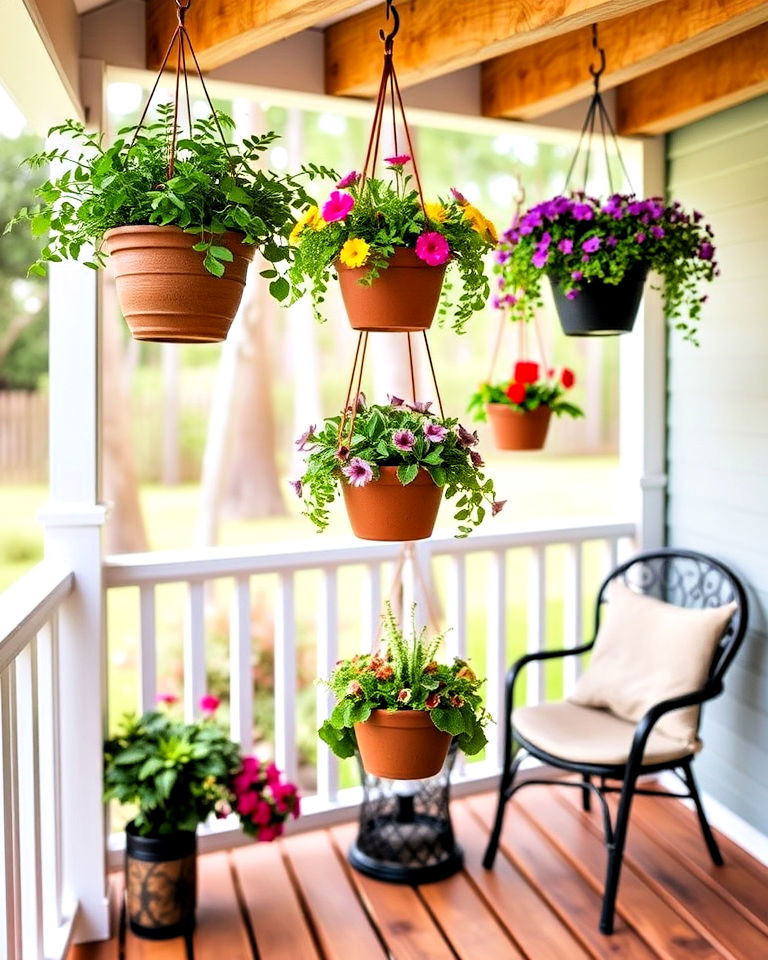 deck decor with hanging planters - 25 Deck Decorating Ideas