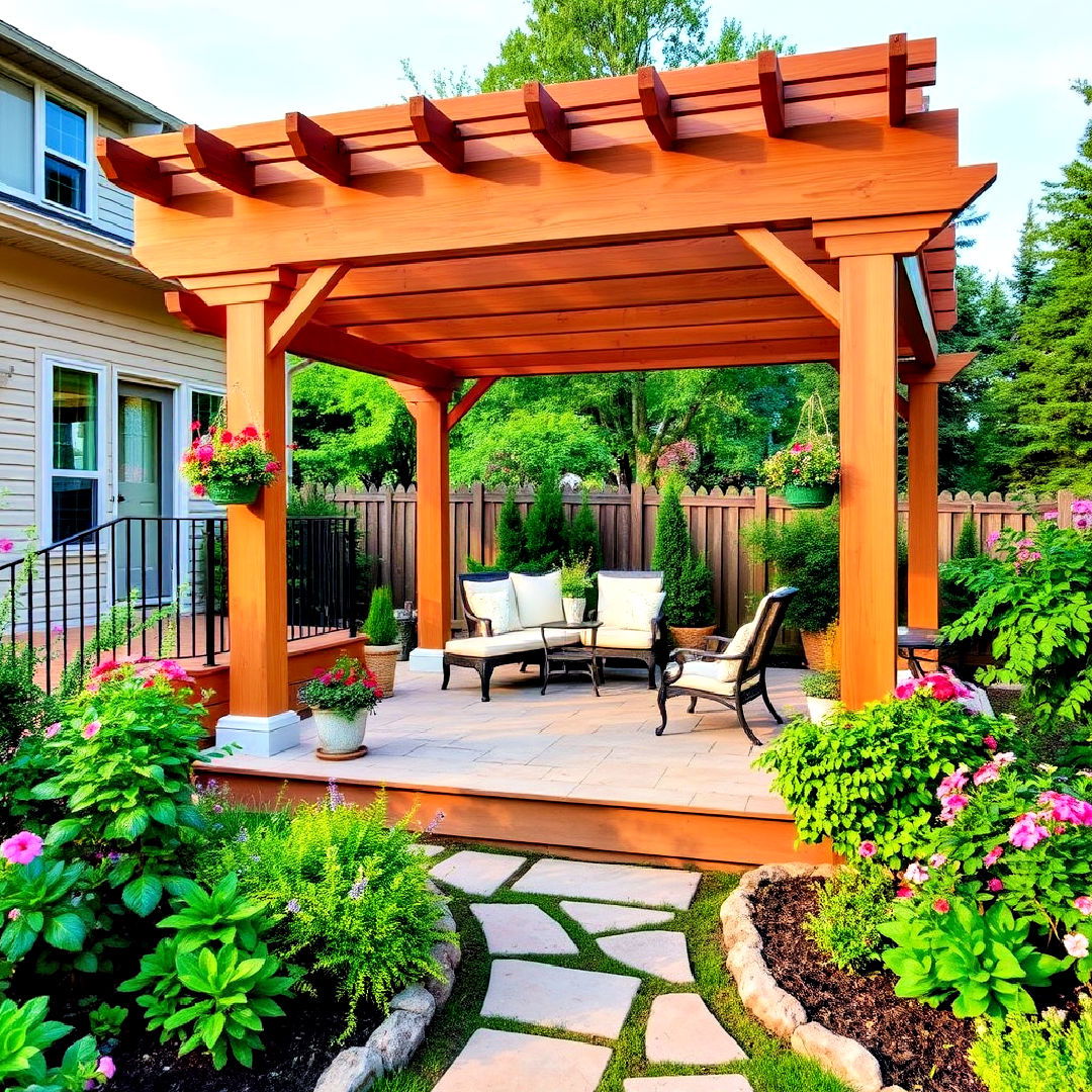 deck with garden patio and pergola combination - 30 Deck and Patio Combination Ideas