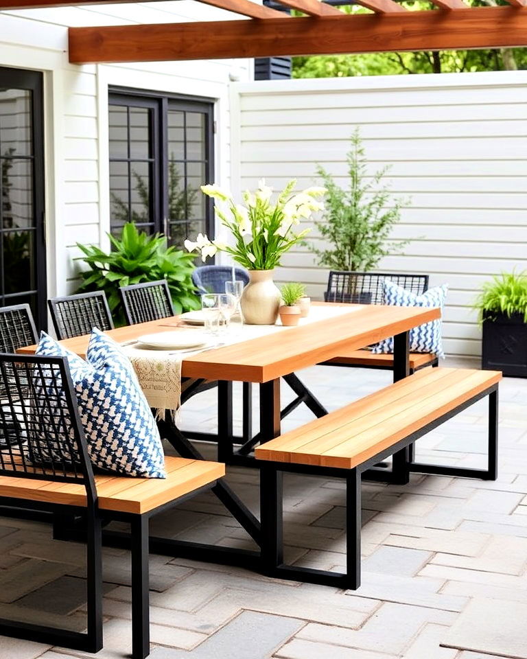 deck with outdoor dining bench - 25 Deck Decorating Ideas