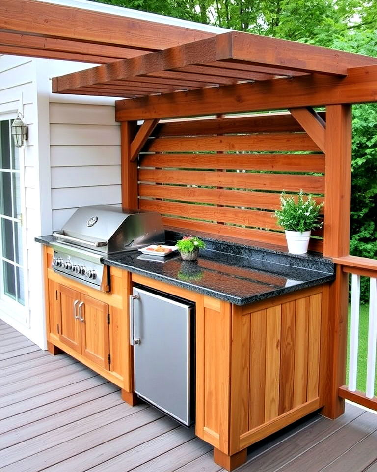 deck with outdoor kitchen setup - 25 Deck Decorating Ideas