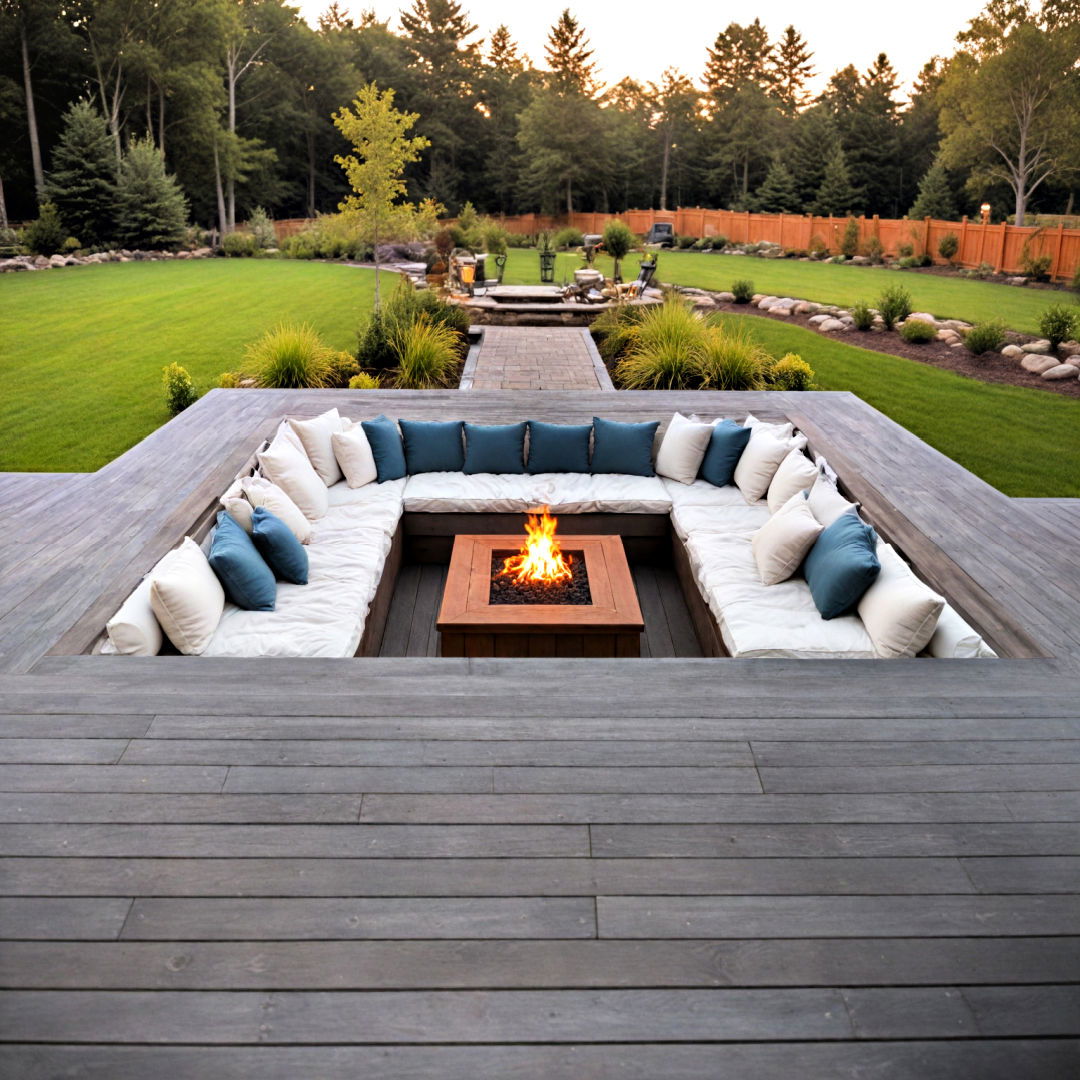deck with sunken lounge area - 25 Ground Level Deck Ideas