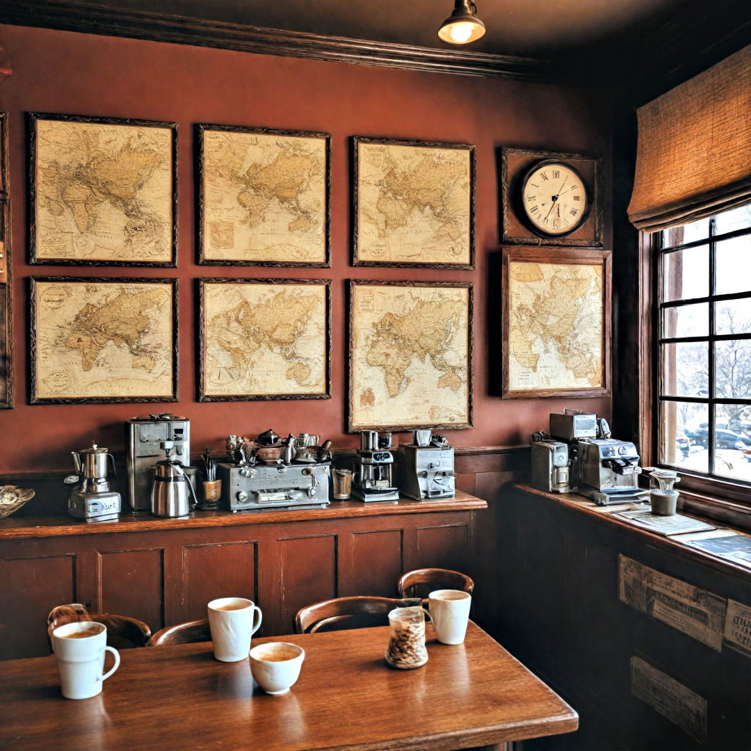 decorate your coffee bar with historical artifacts - 40 Coffee Bar Ideas