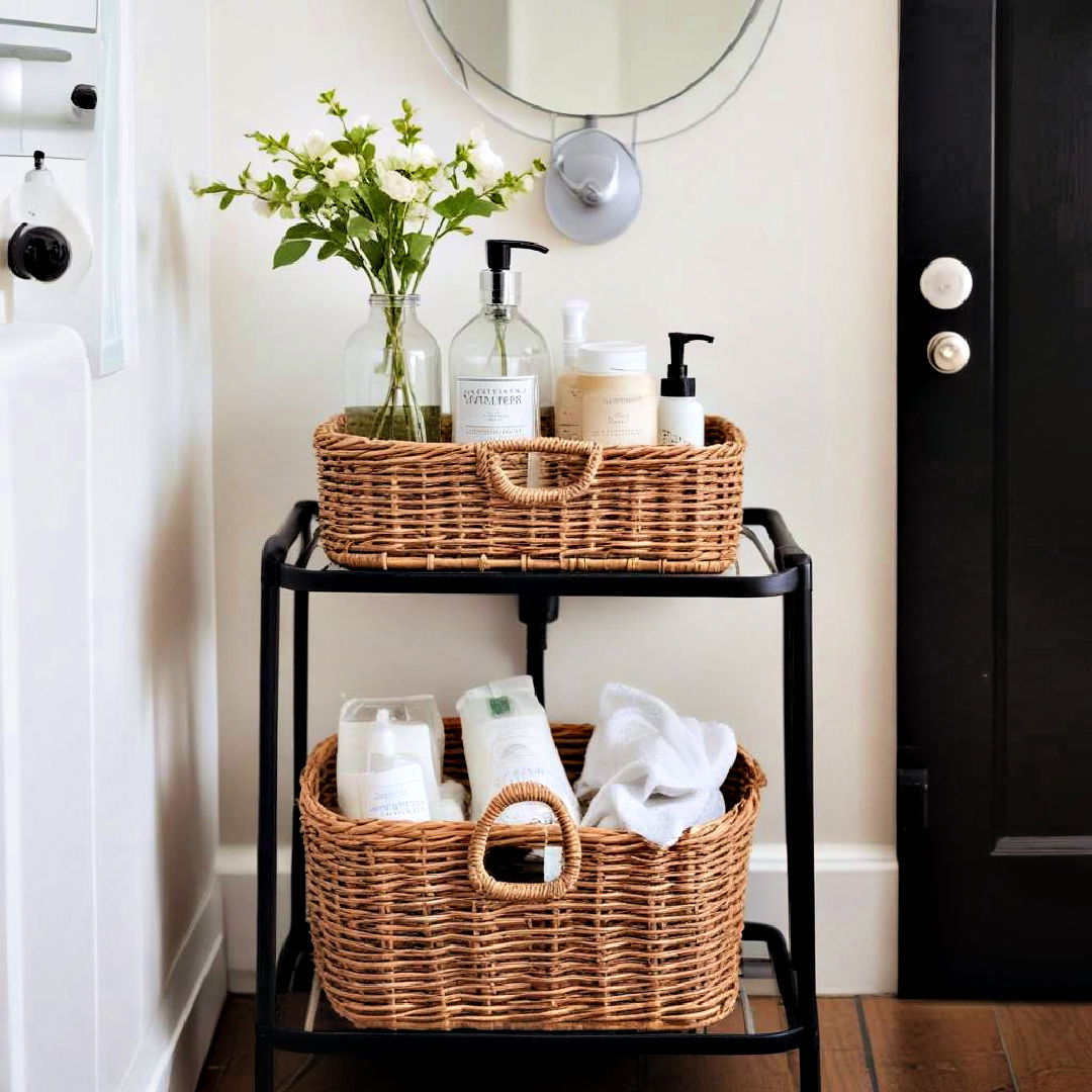 decorative baskets for storage - 40 Apartment Decorating Ideas