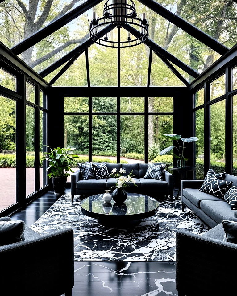 decorative black sunroom with marble accents - 20 Black Sunroom Ideas