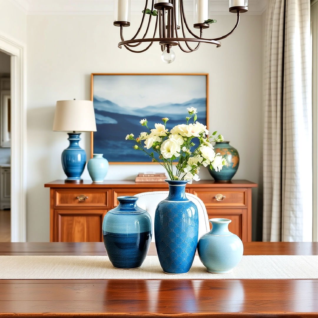 decorative ceramic blue vases - 40 Blue Dining Room Ideas