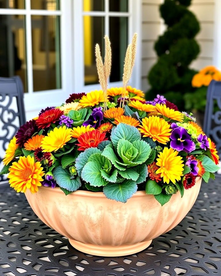 decorative ceramic bowl as fall planter - 40 Fall Planter Ideas