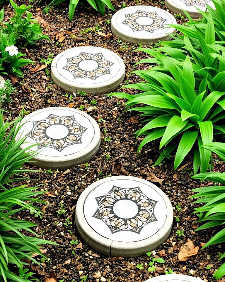 decorative inlay with stepping stones - 25 Concrete Garden Ideas