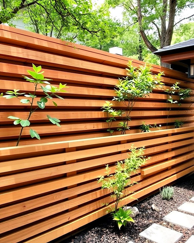 decorative multi layered wood fence - 40 Japanese Fence Ideas