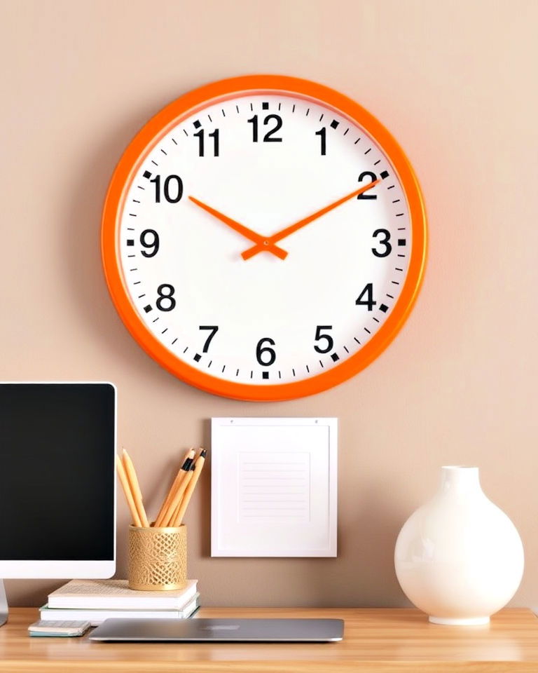 decorative orange wall clock - 30 Orange Room Ideas