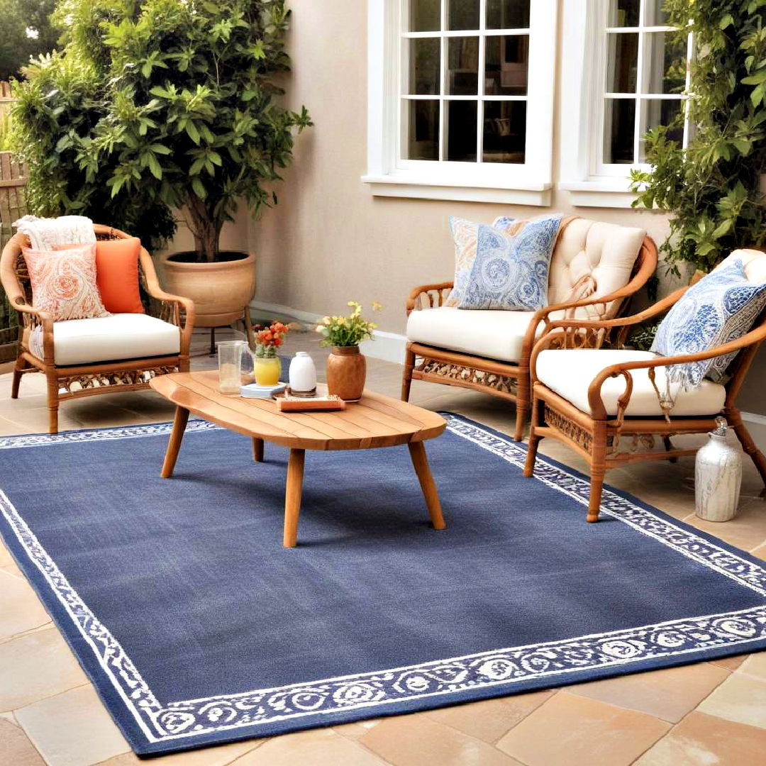 decorative outdoor rug to define area - 25 Patio Furniture Ideas
