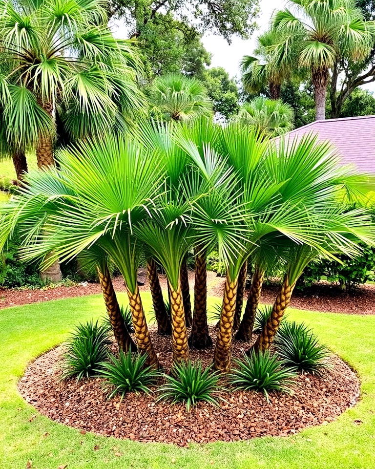 decorative palm grove for cohesive look - 30 Front Yard Palm Tree Landscape Design Ideas