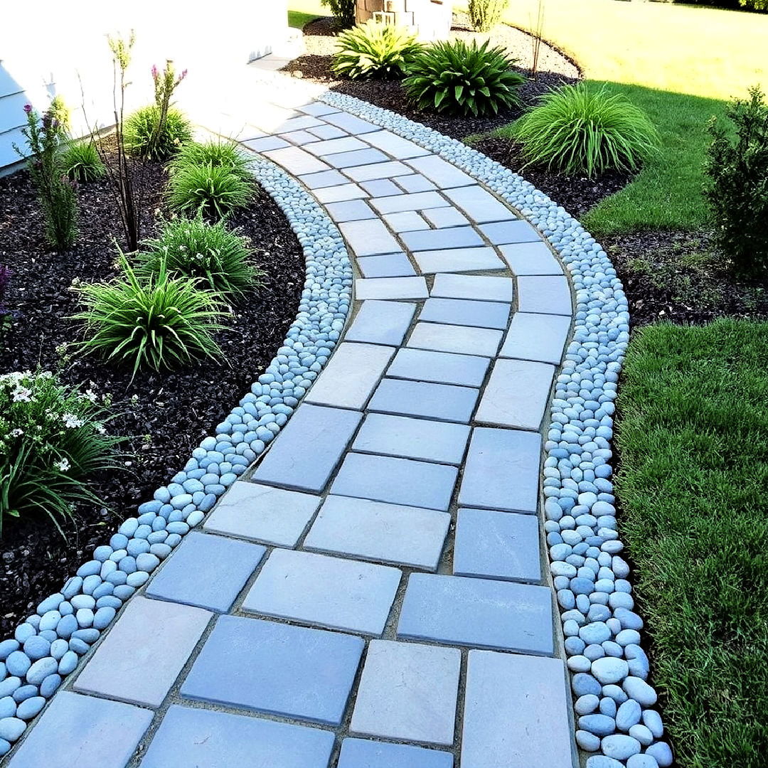 decorative pebble mosaic border - 30 Paver Walkway Ideas