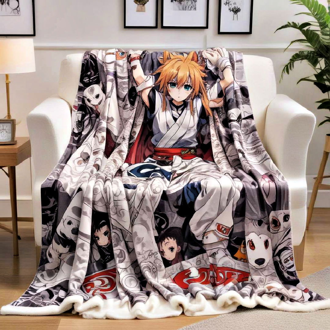 decorative throw blanket with anime design - 40 Anime Room Ideas