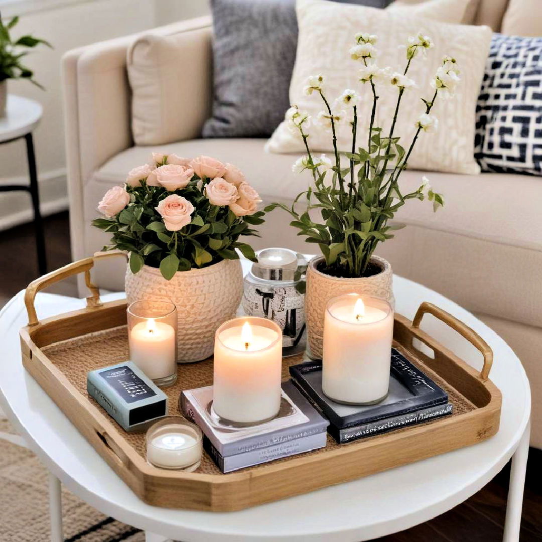 decorative tray to add stylish touch - 40 Apartment Decorating Ideas