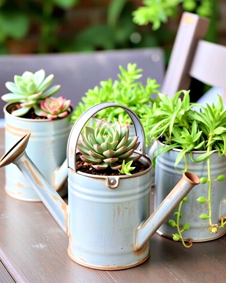 decorative vintage galvanized watering cans - 20 Farmhouse Garden Ideas