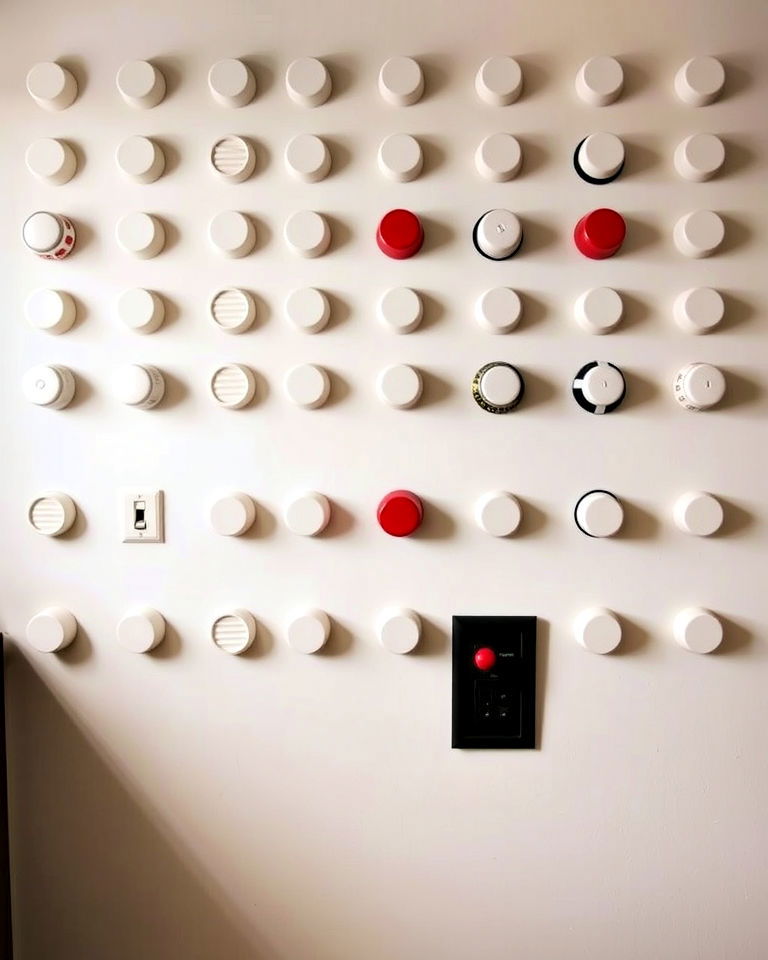 decorative wall mounted arcade buttons - 30 Retro Game Room Ideas