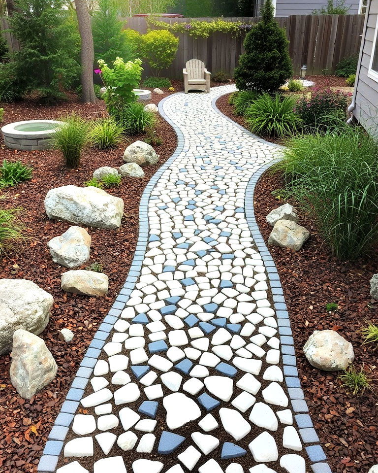 decorative white rock mosaic path - 25 White Rock Landscaping Ideas