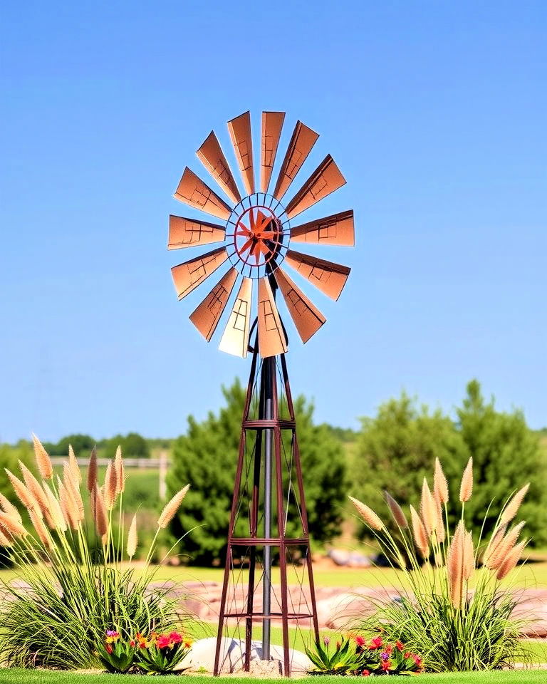 decorative windmill accent - 30 Ranch House Landscaping Ideas