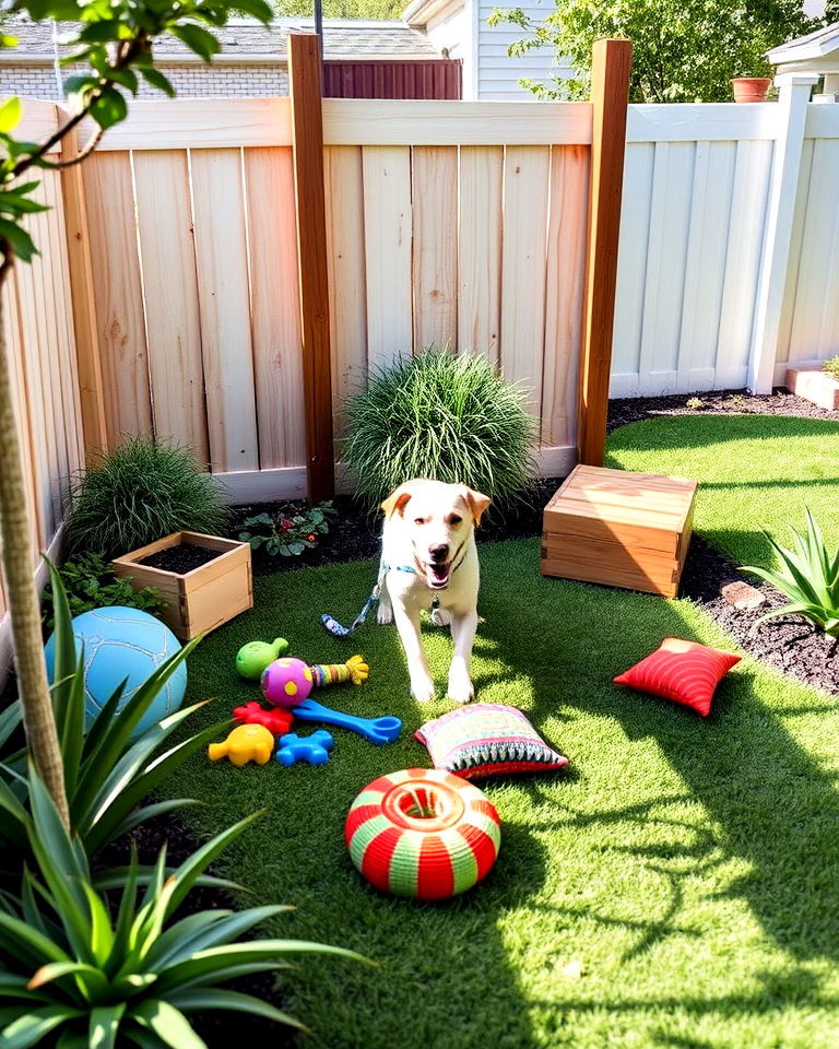dedicated play zone with durable toys - 25 Dog Friendly Landscaping Ideas