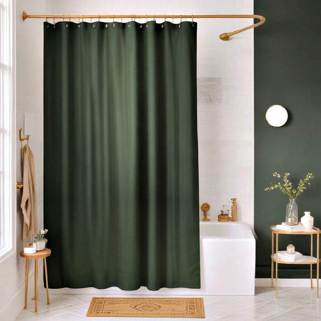 deep green shower curtain - 20 Green and Gold Bathroom Ideas