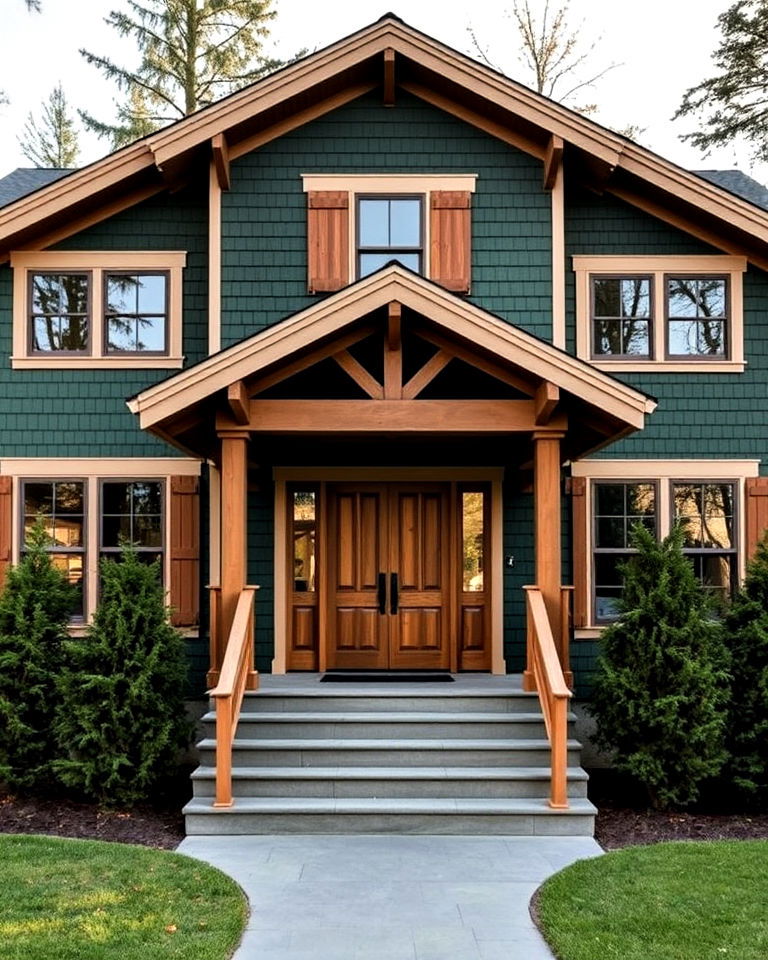 deep green siding with beige accents - 20 Two-tone Siding Designs