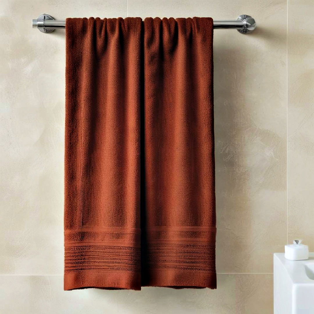 deep reddish brown towel - 25 Brown Bathroom Ideas