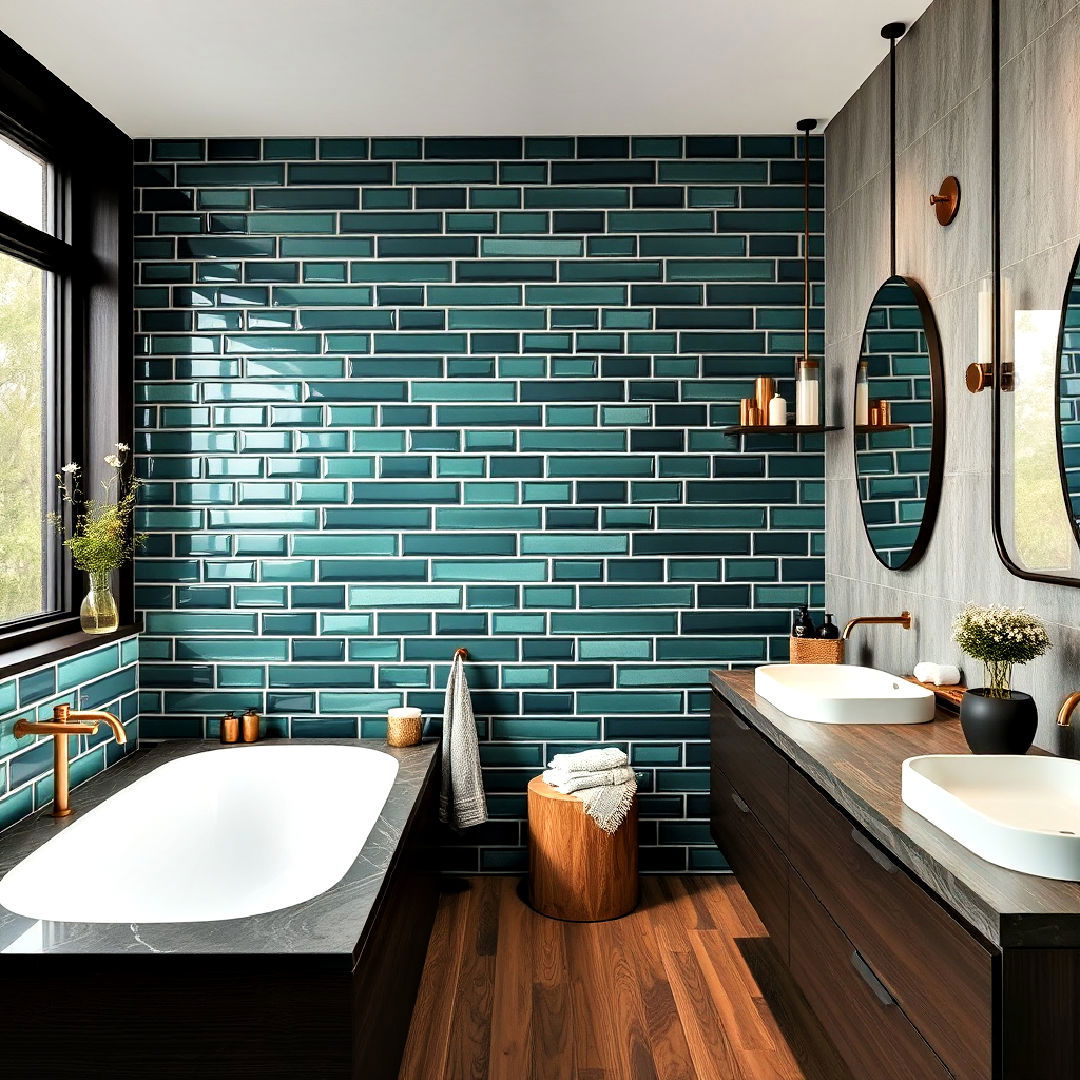 deep teal green tiles - 25 Green Tile Bathroom Ideas