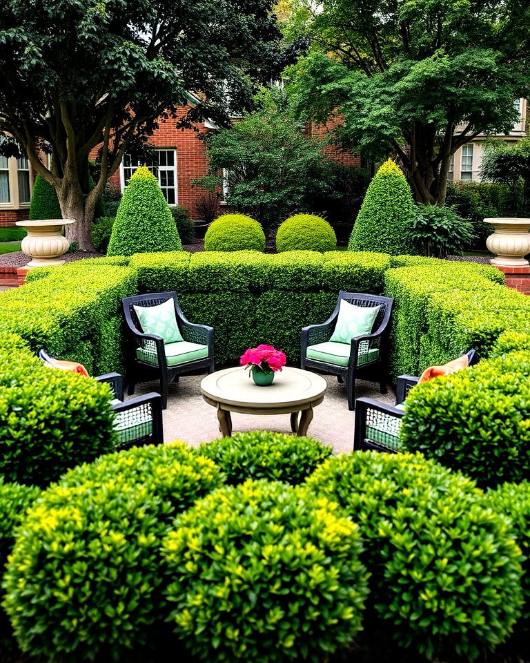 define outdoor seating area with boxwood shrubs - 20 Front Yard Boxwood Shrubs