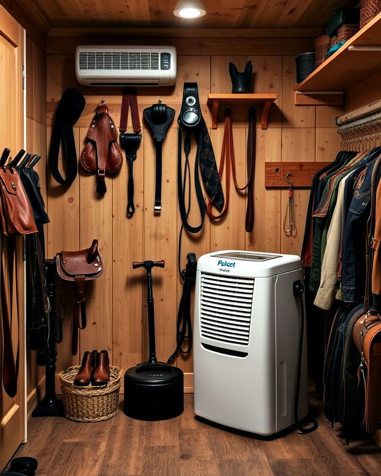 dehumidifier in tack room to control moisture - 20 Tack Room Ideas