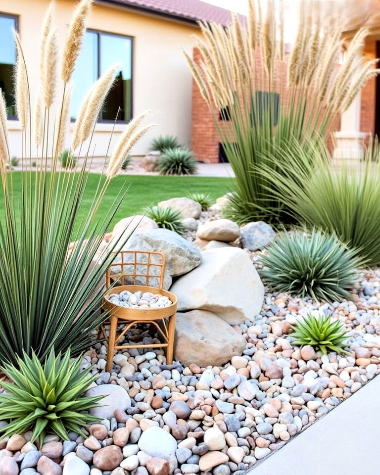 desert inspired low maintenance rock garden - 40 Curb Appeal Inspiration for Ranch Homes