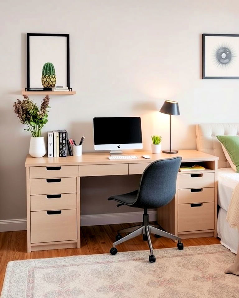 desk with built in drawers - 40 Bedroom Office Ideas