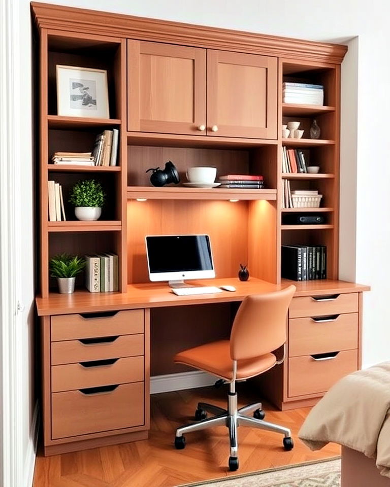 desk with built in storage units - 40 Bedroom Office Ideas