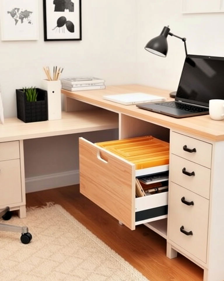 desks with built in filing drawers - 20 Office Storage Ideas