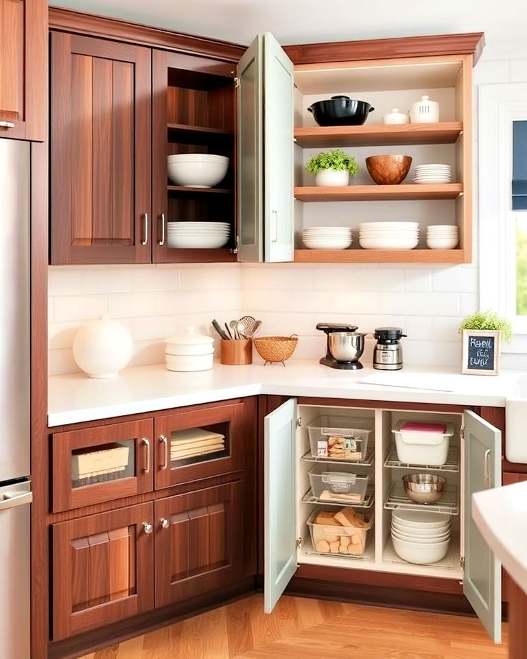 diagonal corner cabinets to enhance accessibility - 25 Blind Corner Kitchen Cabinet Ideas