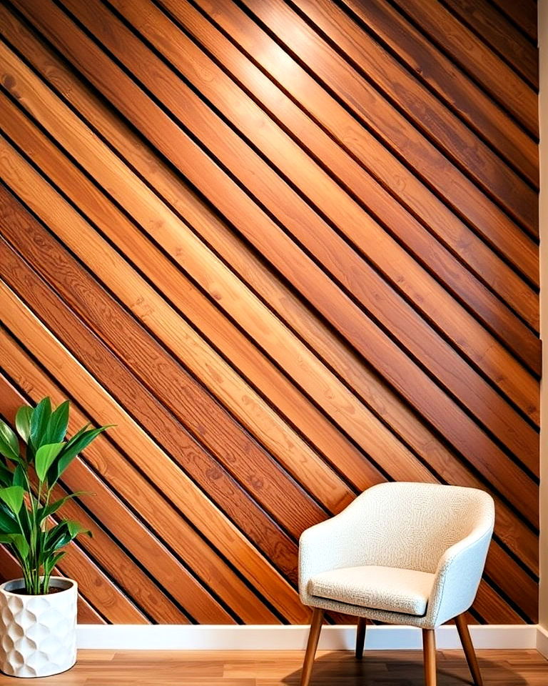 diagonal wood slat accent wall - 40 Wood Slat Accent Wall Ideas