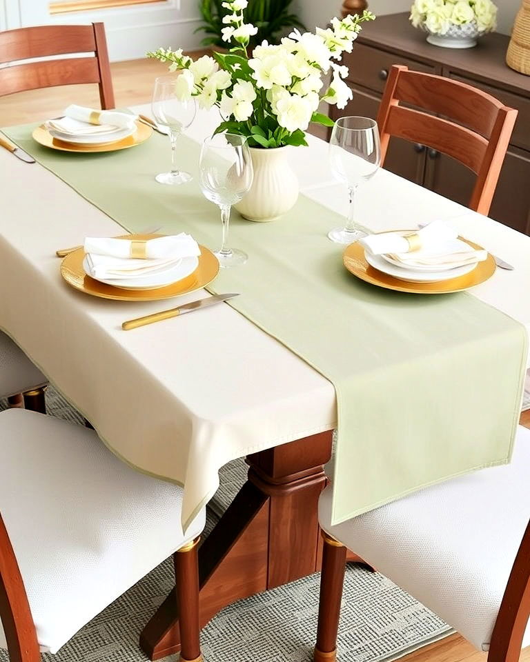 dining decor with sage green tablecloths - 25 Sage Green Dining Room Ideas