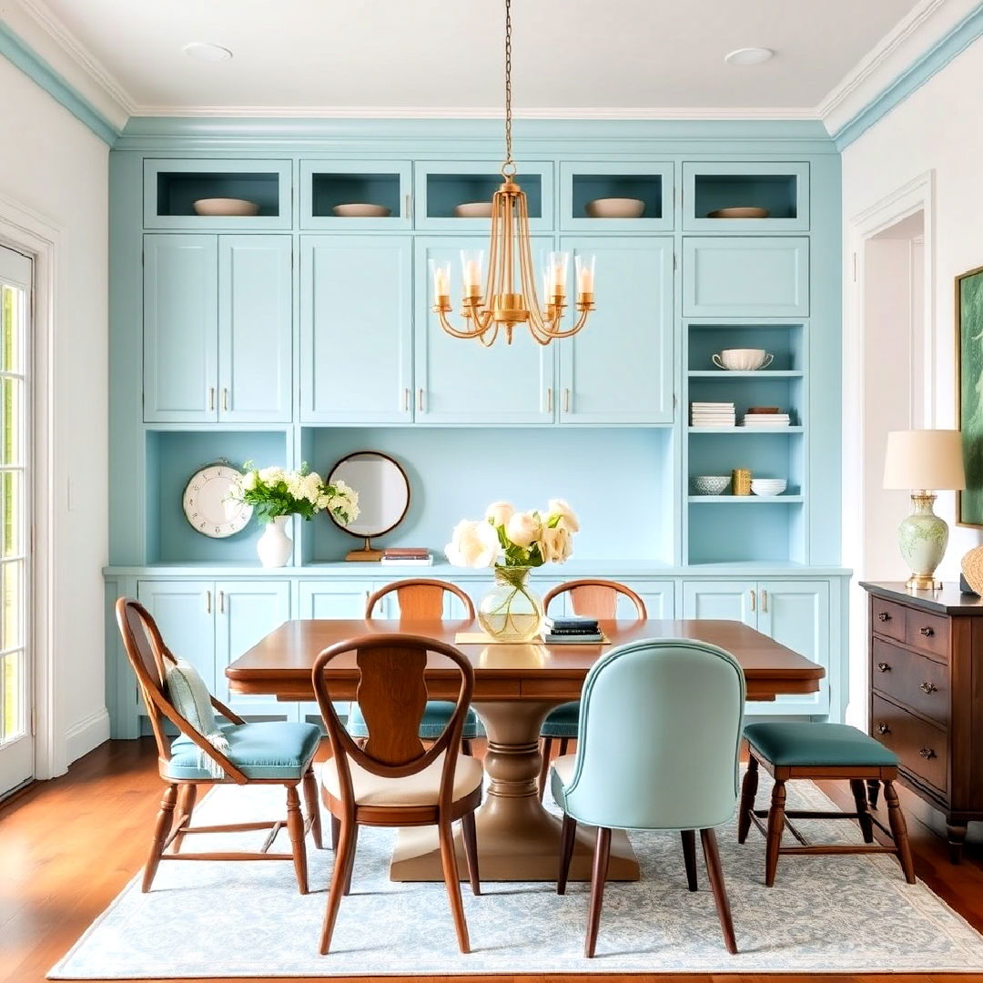 dining room aqua blue cabinets to add refreshing touch - 40 Blue Dining Room Ideas