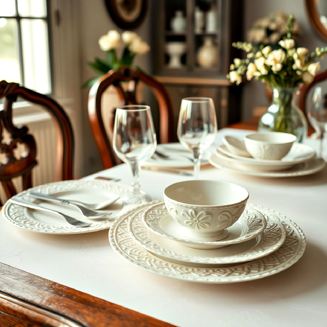 dining room embossed tableware - 40 French Country Dining Room Ideas