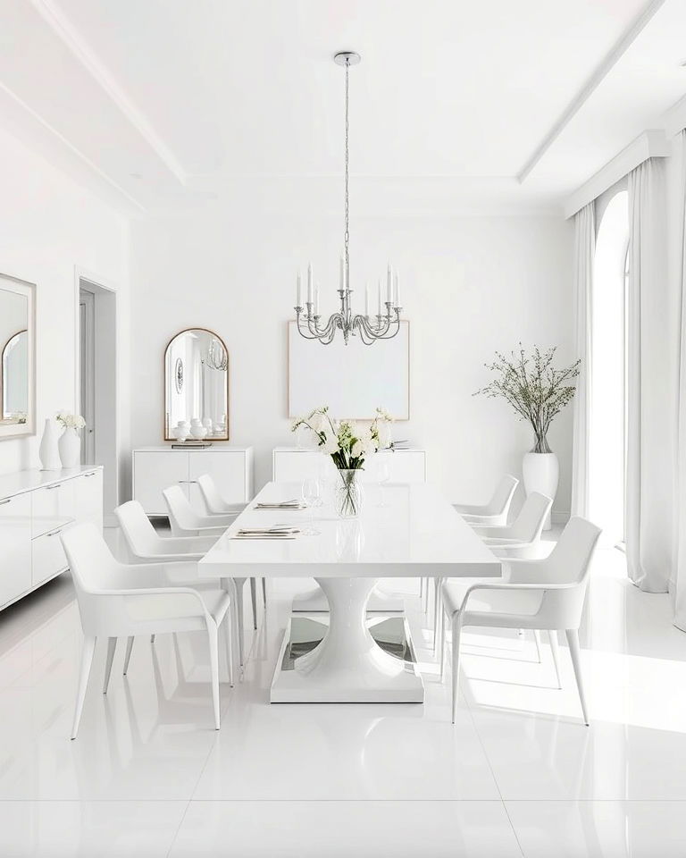 dining room with all white minimalist design - 30 White Dining Room Ideas