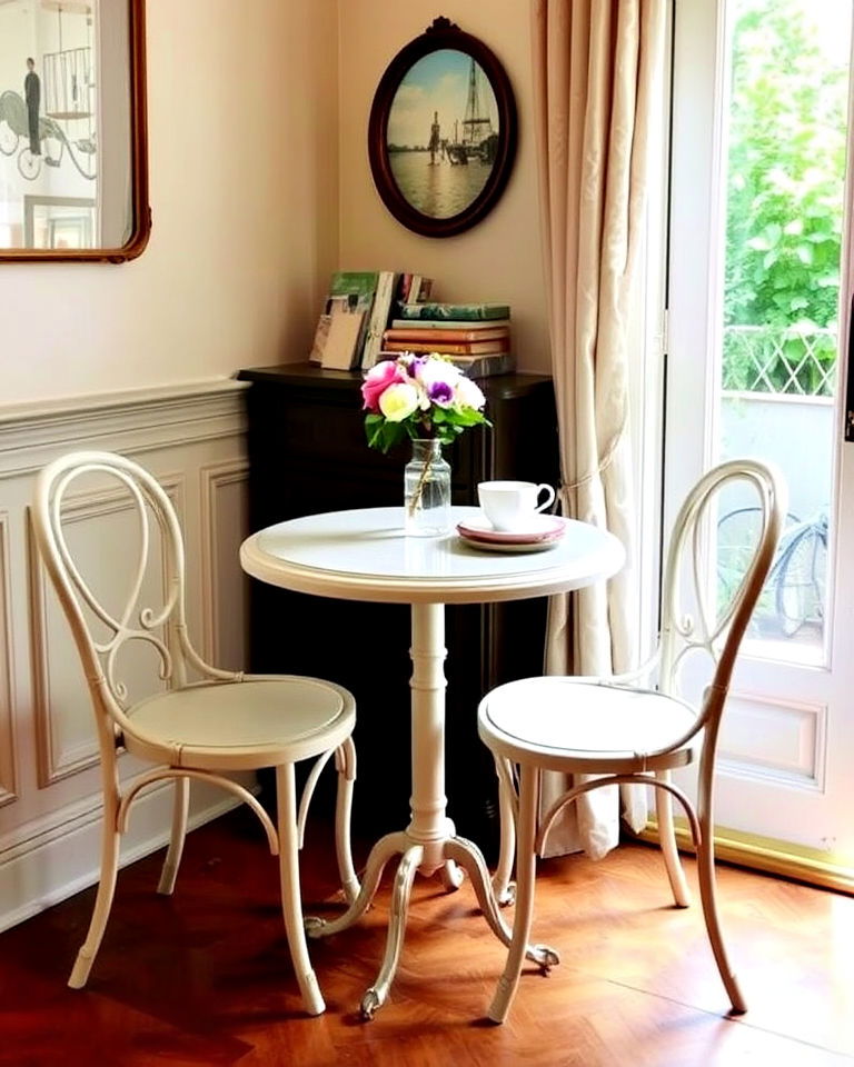 dining room with bistro table setup - 25 French Parisian Dining Room Ideas