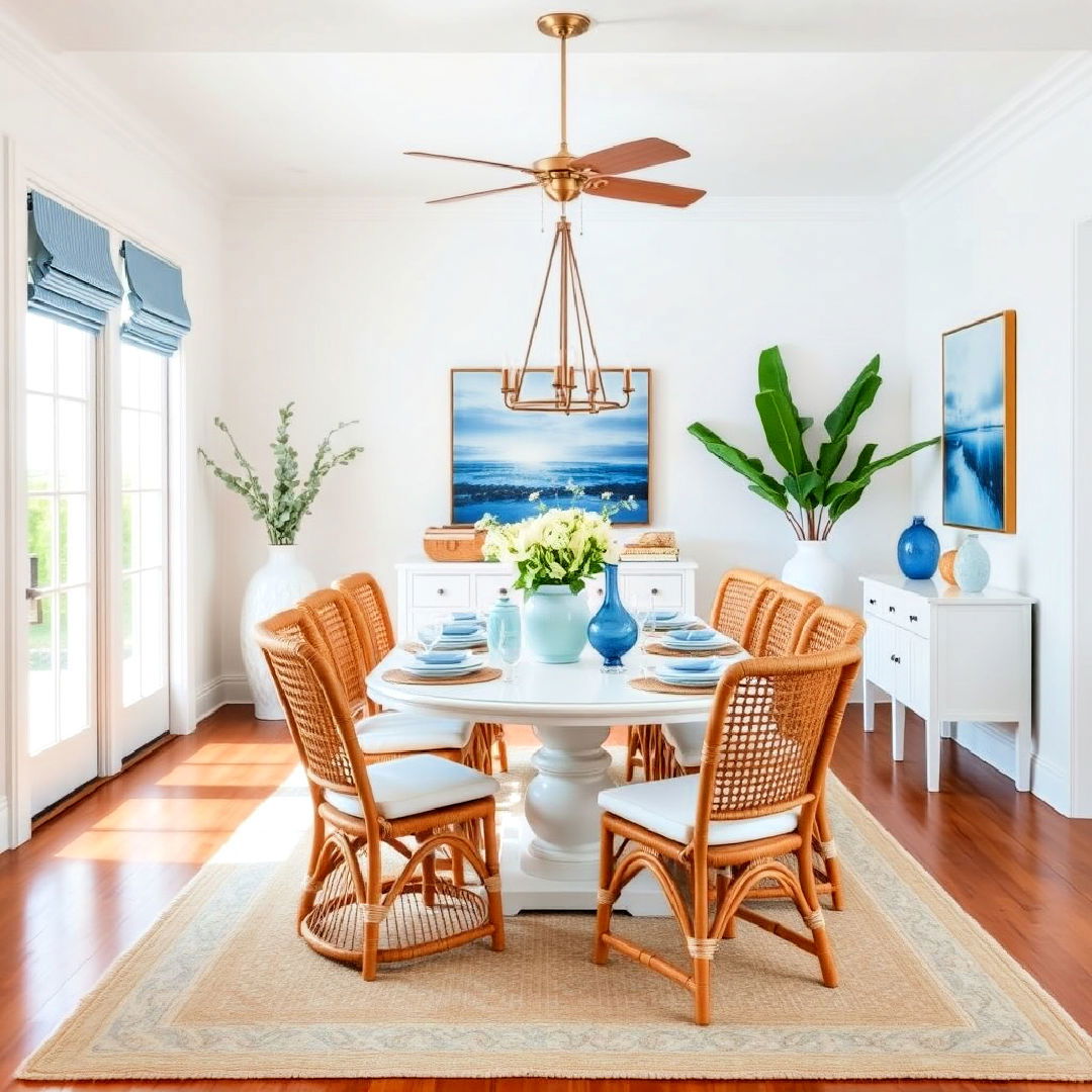 dining room with blue and white coastal theme - 40 Blue Dining Room Ideas