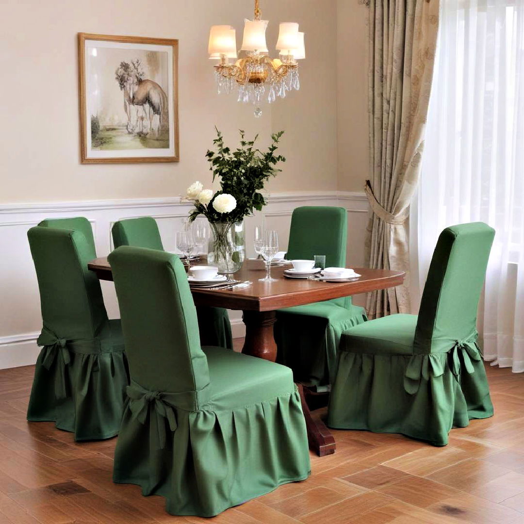 dining room with green chair covers - 40 Green Dining Room Ideas