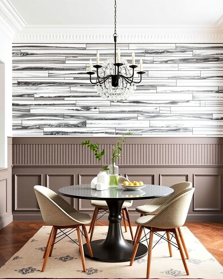 dining room with horizontal and vertical panels - 25 Dining Room Wall Paneling Ideas