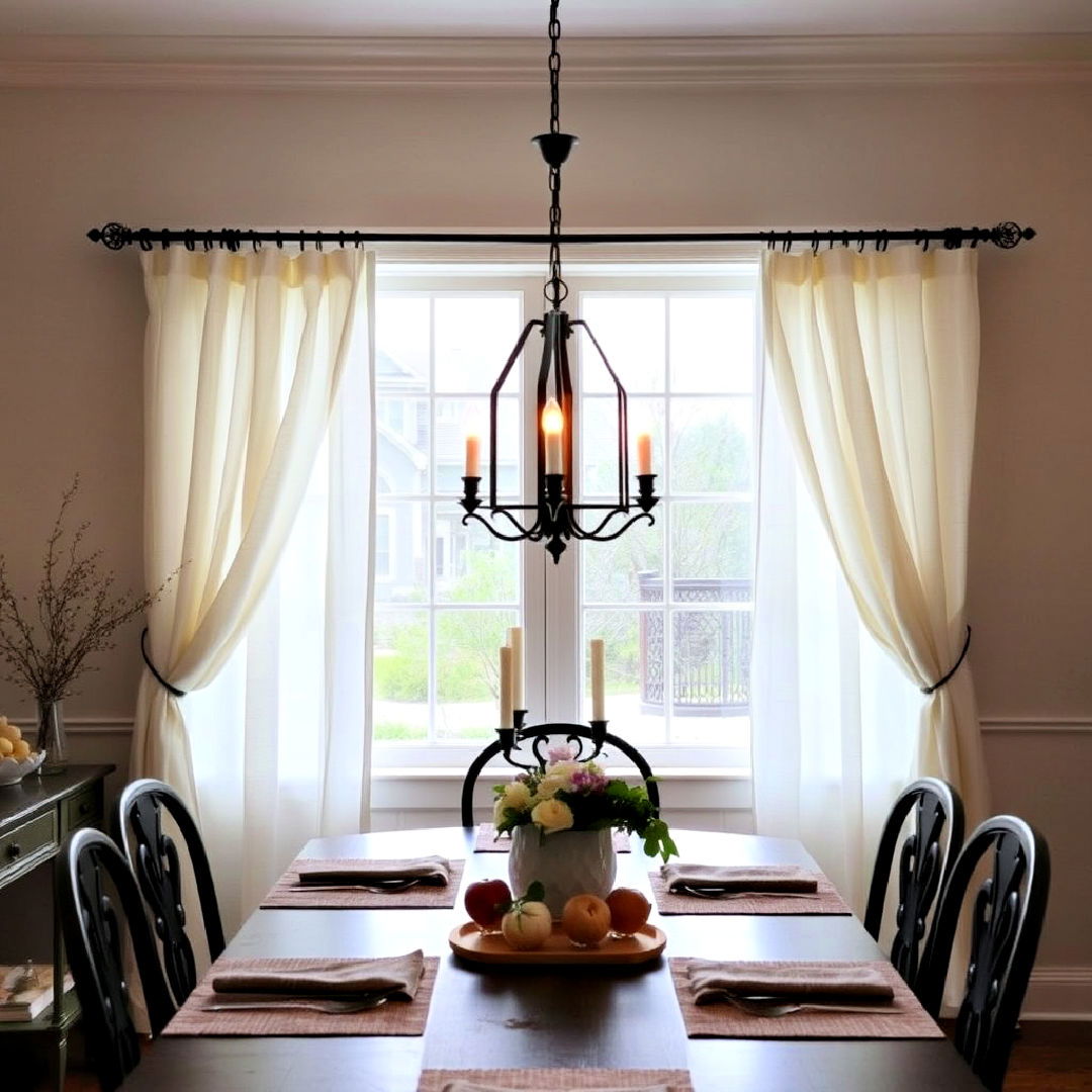 dining room with iron curtain rod - 40 French Country Dining Room Ideas