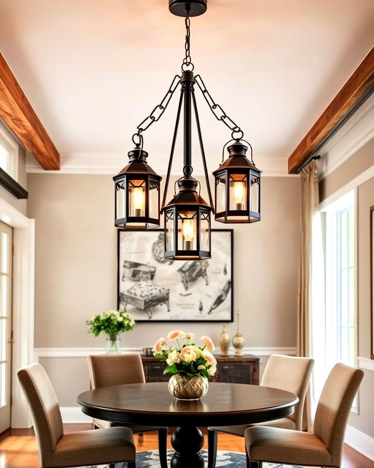 dining room with lantern chandelier - 30 Lantern Decor Ideas