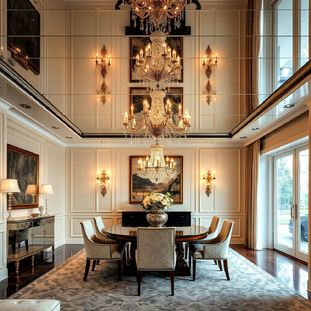 dining room with mirrored ceiling - 25 Dining Room Mirror Ideas